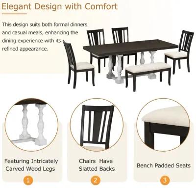 Merax 6-Piece Dining Table Chairs Bench Set