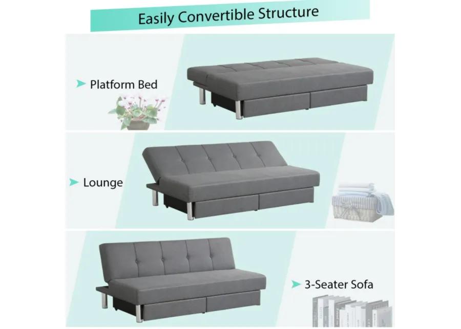 Hivvago 3-Seat Convertible Sofa Bed with 2 Large Drawers and 3 Adjustable Angles