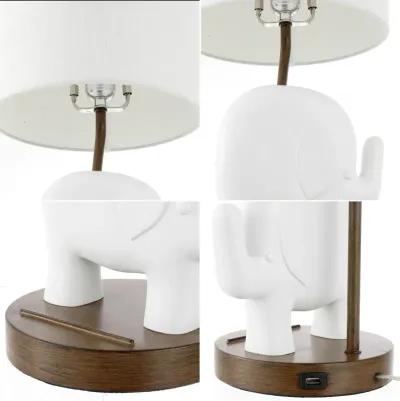 Ellie Bohemian Designer Iron/Resin Elephant LED Kids' Table Lamp with Phone Stand and USB Charging Port