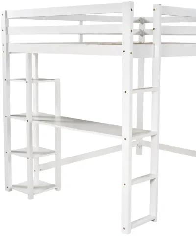 Merax Classic Loft Bed with Built-in Desk and Shelves