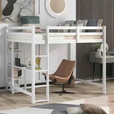 Merax Classic Loft Bed with Built-in Desk and Shelves