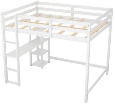 Merax Classic Loft Bed with Built-in Desk and Shelves