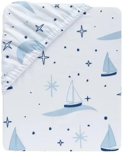 Lambs & Ivy Little Skipper Cotton Nautical Sailboat Fitted Crib/Toddler Sheet