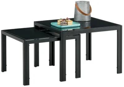 Nesting Coffee Table Set Of 2, Square Modern Stacking Table With Tempered Glass Finish