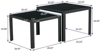 Nesting Coffee Table Set Of 2, Square Modern Stacking Table With Tempered Glass Finish