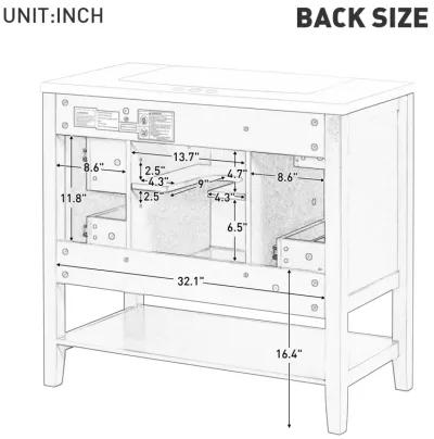 36" Bathroom Vanity Without Sink, Cabinet Base Only, One Cabinet And Three Drawers