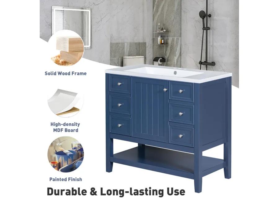 36" Bathroom Vanity Without Sink, Cabinet Base Only, One Cabinet And Three Drawers