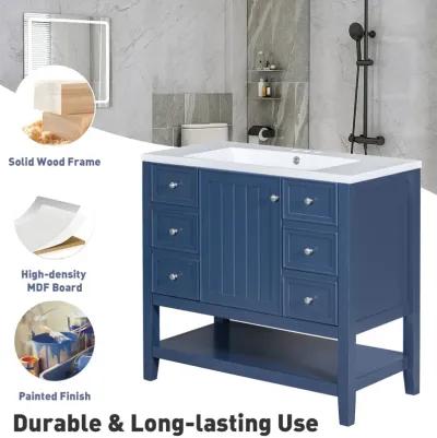 36" Bathroom Vanity Without Sink, Cabinet Base Only, One Cabinet And Three Drawers