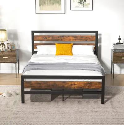 Industrial Bed Frame with Rustic Headboard and Footboard-Queen Size