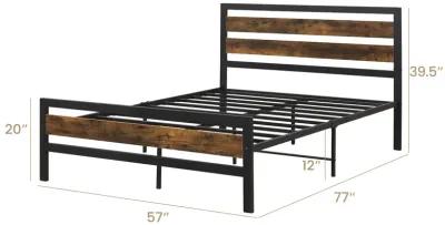 Industrial Bed Frame with Rustic Headboard and Footboard-Queen Size