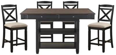 Transitional Style 1pc Counter Height Table with Storage Drawers 2x Display Shelves Natural and Black Finish Dining Furniture