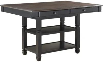 Transitional Style 1pc Counter Height Table with Storage Drawers 2x Display Shelves Natural and Black Finish Dining Furniture