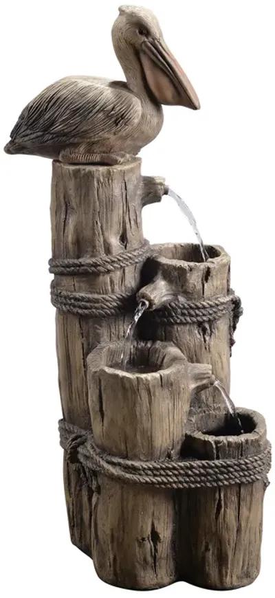 Teamson Home Outdoor Tiered Pelican and Wooden Post Waterfall Fountain, Brown