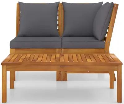 vidaXL 3 Piece Garden Lounge Set with Dark Gray Cushion Solid Acacia Wood