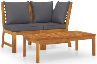 vidaXL 3 Piece Garden Lounge Set with Dark Gray Cushion Solid Acacia Wood