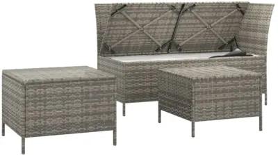 vidaXL 3 Piece Patio Lounge Set with Cushions Gray Poly Rattan