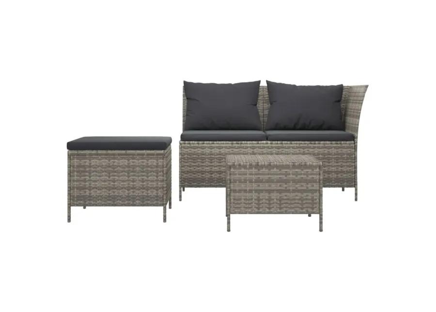 vidaXL 3 Piece Patio Lounge Set with Cushions Gray Poly Rattan