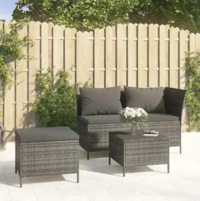 vidaXL 3 Piece Patio Lounge Set with Cushions Gray Poly Rattan