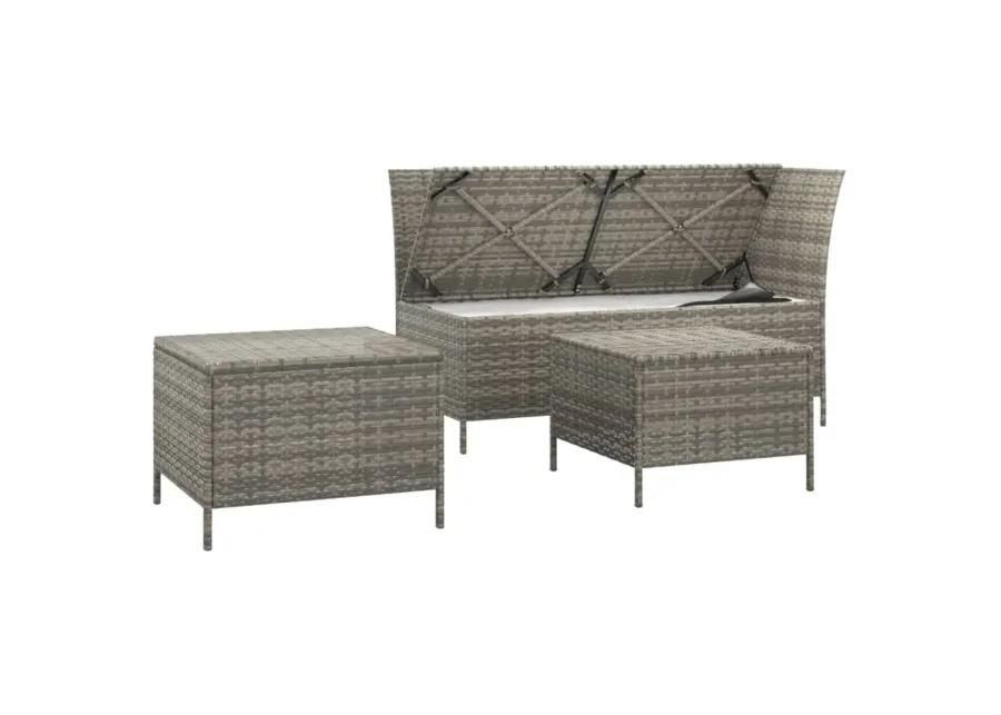 vidaXL 3 Piece Patio Lounge Set with Cushions Gray Poly Rattan