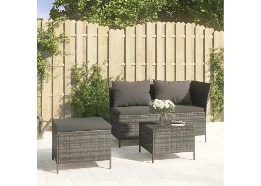 vidaXL 3 Piece Patio Lounge Set with Cushions Gray Poly Rattan