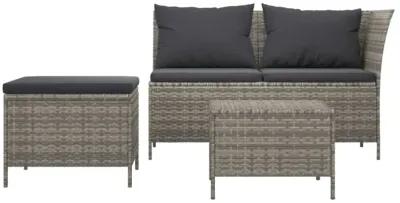 vidaXL 3 Piece Patio Lounge Set with Cushions Gray Poly Rattan