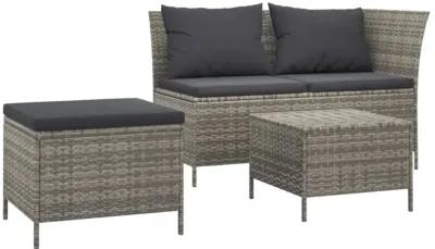 vidaXL 3 Piece Patio Lounge Set with Cushions Gray Poly Rattan