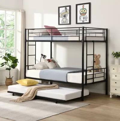 Metal bunk bed with trundle, twin over twin