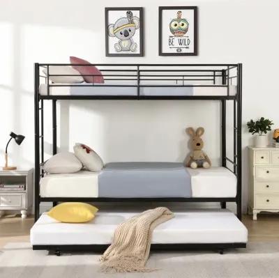 Metal bunk bed with trundle, twin over twin