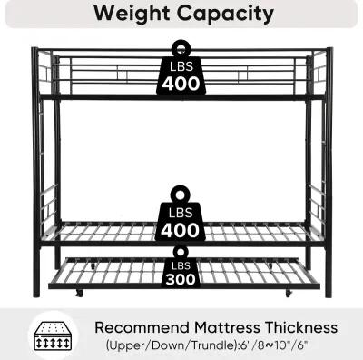 Metal bunk bed with trundle, twin over twin