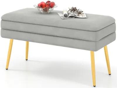 Velvet Upholstered Storage Bench with Removable Top