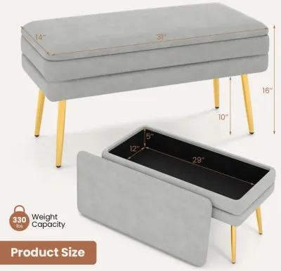 Velvet Upholstered Storage Bench with Removable Top