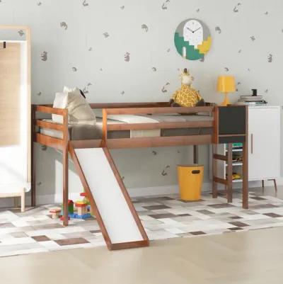 Twin size Loft Bed Wood Bed with Slide, Stair and Chalkboard