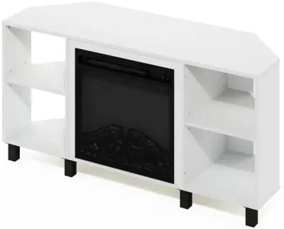 Jensen Corner Fireplace TV Stand with 4 Open Compartments, Solid White