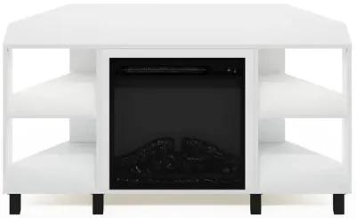 Jensen Corner Fireplace TV Stand with 4 Open Compartments, Solid White