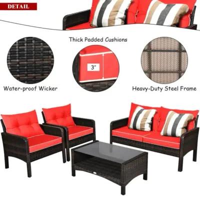 Hivvago 4 Pieces Patio Rattan Sofa Set Free-Combination with Cushion and Coffee Table