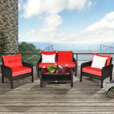 Hivvago 4 Pieces Patio Rattan Sofa Set Free-Combination with Cushion and Coffee Table