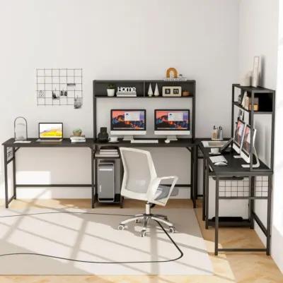 Hivvago L-shaped Desk with Power Outlet Hutch