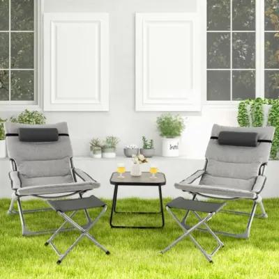 Hivvago 5-Piece Patio Sling Chair Set Folding Lounge Chairs with Footrests and Coffee Table-Gray