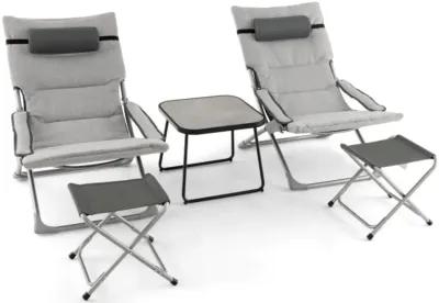 Hivvago 5-Piece Patio Sling Chair Set Folding Lounge Chairs with Footrests and Coffee Table-Gray