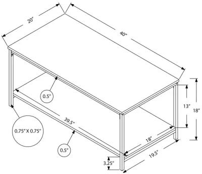 Monarch Specialties I 3802 Coffee Table, Accent, Cocktail, Rectangular, Living Room, 40"L, Metal, Laminate, Brown, Black, Contemporary, Modern