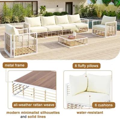 Merax Modern Minimalist 7-Piece Metal Patio Sectional Sofa Set