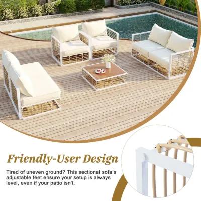 Merax Modern Minimalist 7-Piece Metal Patio Sectional Sofa Set