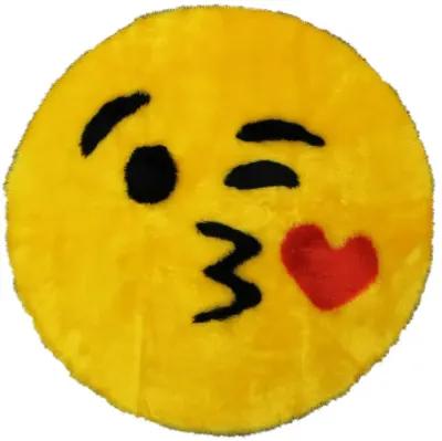 Walk on Me Emoji Faux Fur Soft and Cute 26 in. Kiss Area Rug Made in France