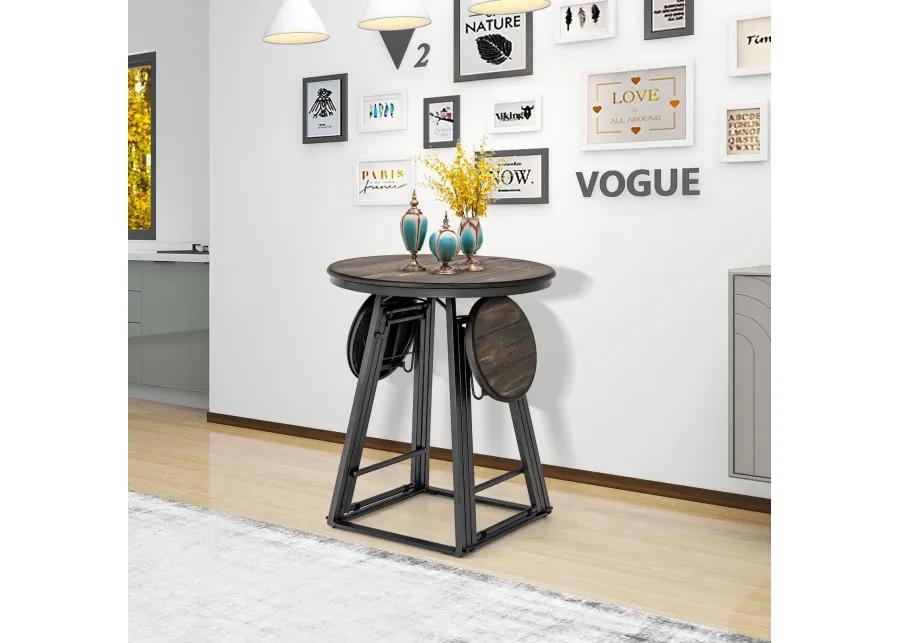 3 Pieces Dining Table Set with 2 Foldable Stools for Small Space-Grey