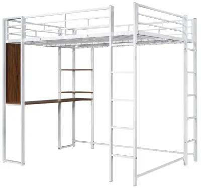 Merax Metal Loft Bed with 2 Shelves and 1 Desk