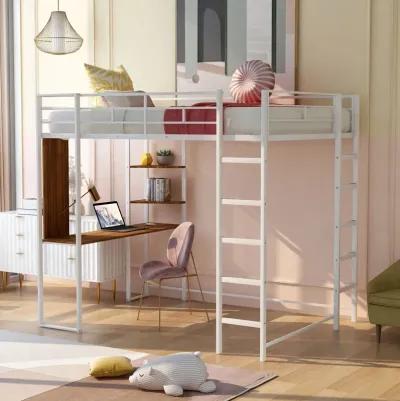 Merax Metal Loft Bed with 2 Shelves and 1 Desk