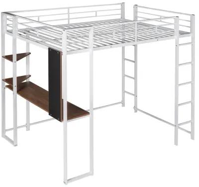 Merax Metal Loft Bed with 2 Shelves and 1 Desk