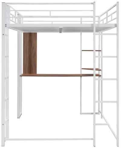 Merax Metal Loft Bed with 2 Shelves and 1 Desk