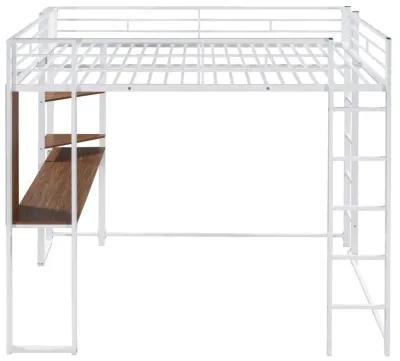 Merax Metal Loft Bed with 2 Shelves and 1 Desk