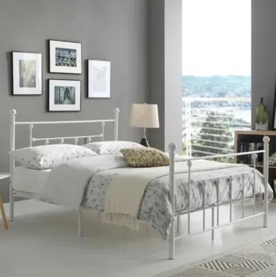 QuikFurn Full size White Classic Metal Platform Bed Frame with Headboard and Footboard